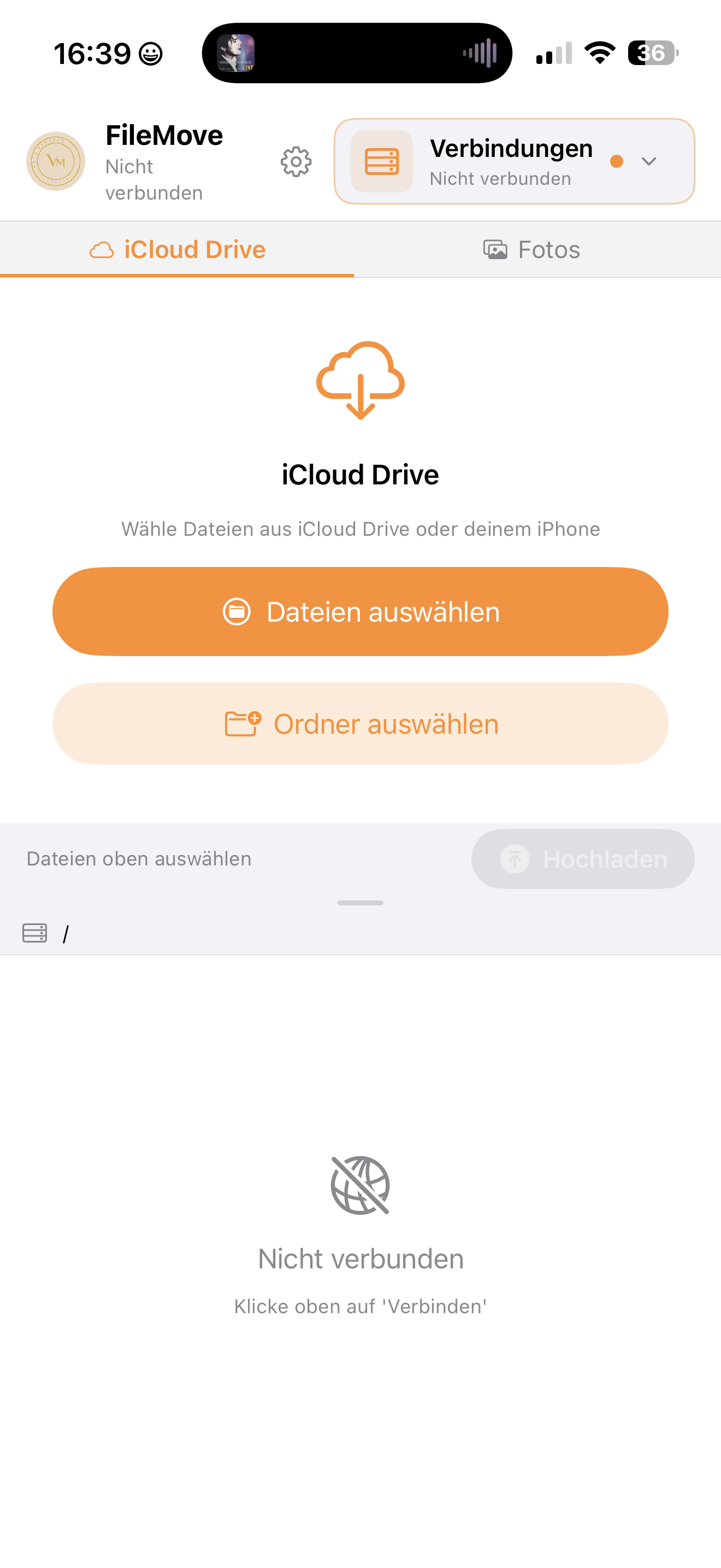 FileMove mit Datei- und Ordnerauswahl in deutscher Sprache.